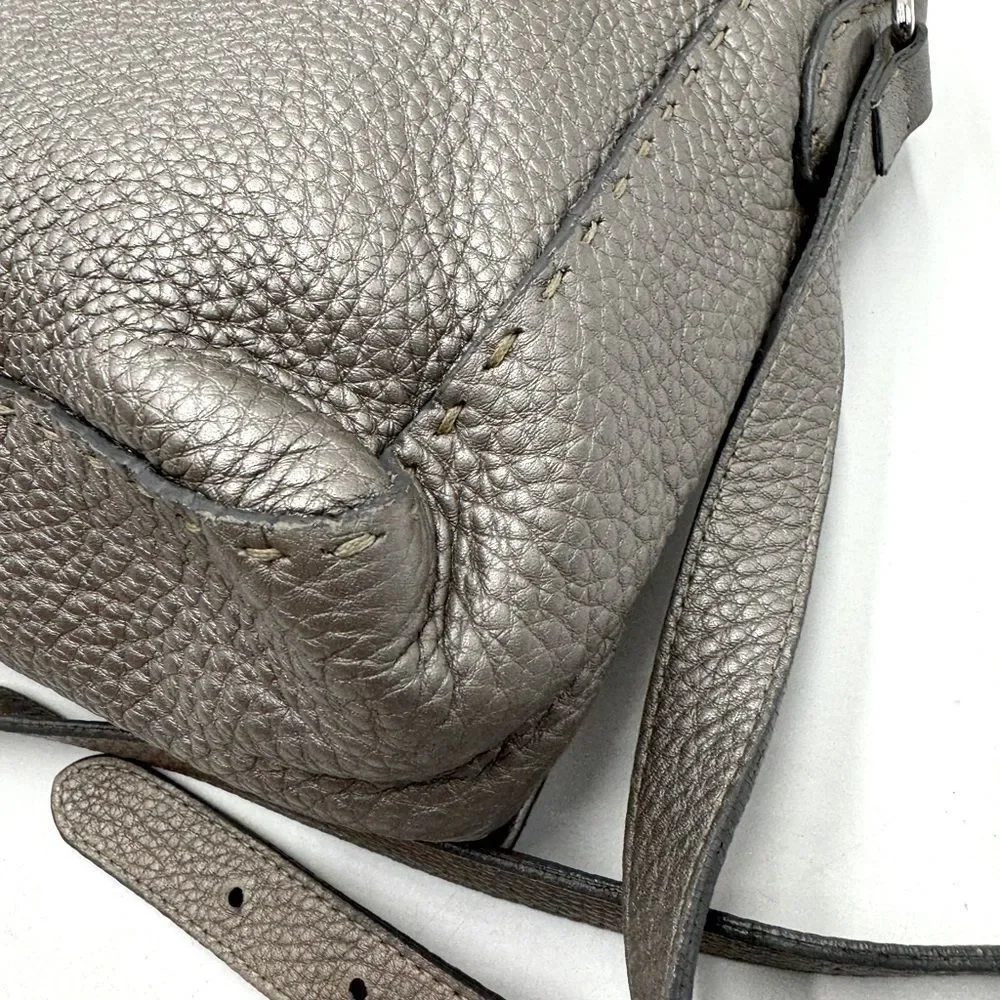 Auth Fendi Metallic Grey Beige Selleria Leather Anna Crossbody Messenger Bag - Picture 8 of 15